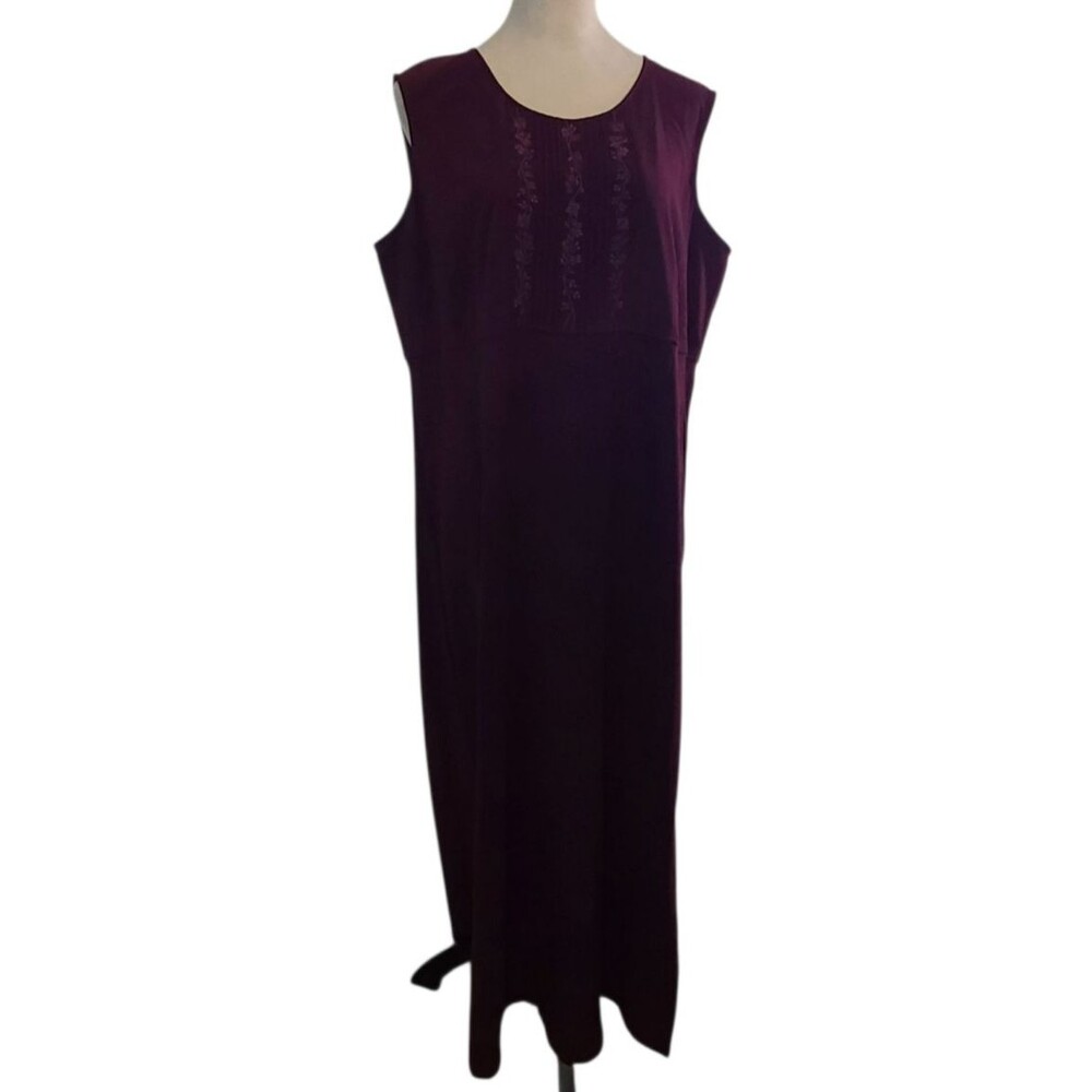 Coldwater Creek XL Burgundy Burnout Velvet Embroidered Maxi Dress Lagenlook